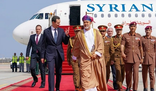 The Syrian President was welcomed at the airport by the Sultan of Oman Haitham bin Tariq (SANA)