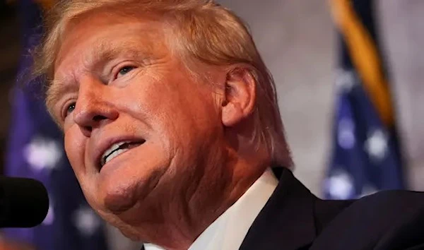 Former US President Donald Trump speaks during a campaign stop to unveil his leadership team, at the South Carolina State House in Columbia, South Carolina, U.S., January 28, 2023.(Reuters)