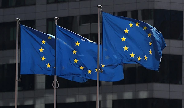 European Union flags fly outside the European Commission headquarters in Brussels, Belgium, April 10, 2019. (Reuters)