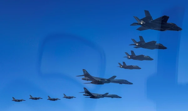 US Air Force B-1B bombers, South Korea's Air Force F-35A fighter jets and US Air Force F-16 fighter jets take part in a joint air drill, South Korea, February 19, 2023. South Korean Defense Ministry (Reuters)