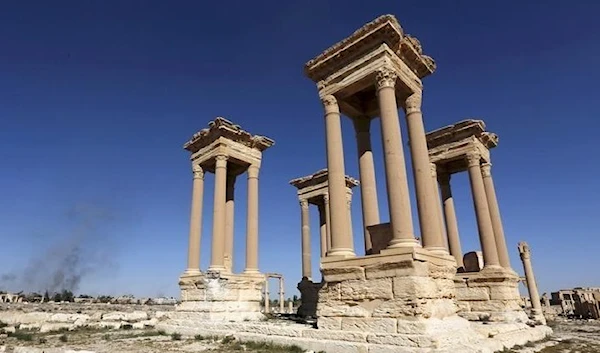 A view shows the Tetrapylon, one of the most famous monuments in the ancient city of Palmyra, in Homs Governorate, Syria, April 1, 2016. (Reuters)