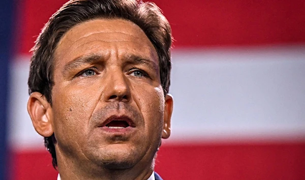 Ron DeSantis, Florida’s Republican governor speaks during an election night watch party in Florida in November 2022 (AFP)