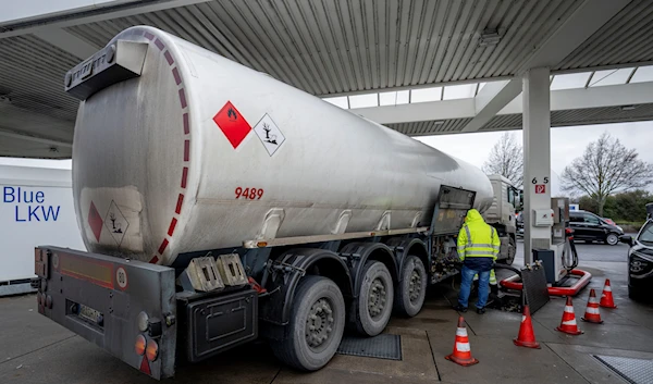 Diesel and other fuel is delivered to a gas station in Frankfurt, Germany, Friday, Jan. 27, 2023 (AP Photo/Michael Probst)