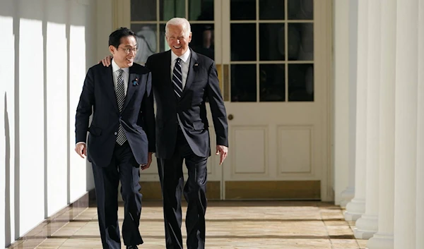 Japanese PM Fumio Kishida and US President Joe Biden at the White House in Washington in January 2023 (AFP)