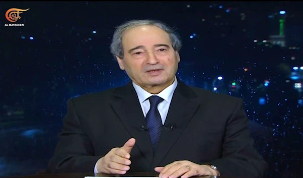 Syrian Foreign Minister Faisal Mekdad during an interview with Al Mayadeen on February 7, 2023