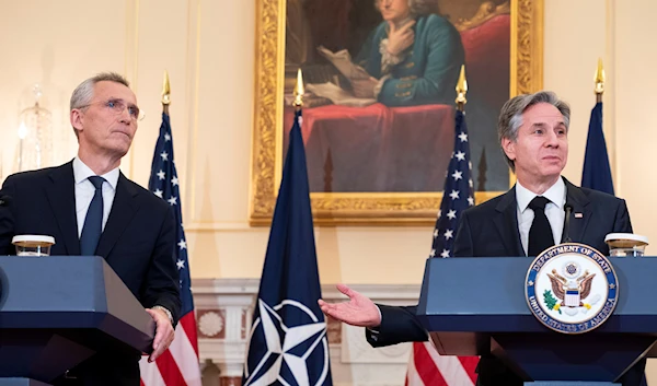 Secretary of State Antony Blinken, right, meets with NATO Secretary-General Jens Stoltenberg, Wednesday, Feb. 8, 2023, at the State Department in Washington (AP Photo/Jacquelyn Martin)