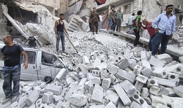 A five-story building collapsed in Syria's northern city of Aleppo (SANA via AP)