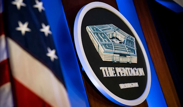 The Pentagon logo is seen behind the podium in the briefing room at the Pentagon. (Reuters)