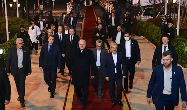 Lukashenko accompanied by Iranian trade minister Reza Fatemi-Amin after arriving in Tehran for official state-visit, March 12, 2023 (Belarusian Telegraph Agency)