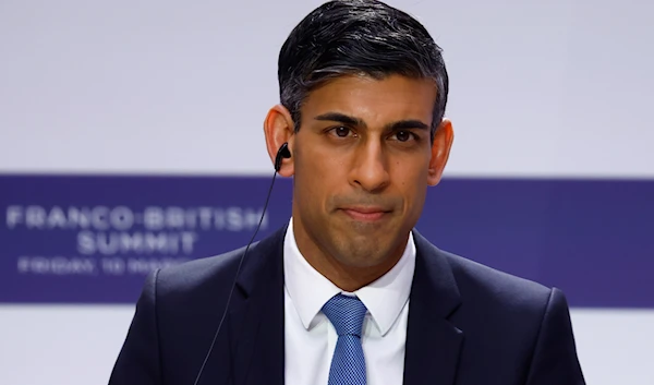 British Prime Minister Rishi Sunak attends a joint news conference with French President Emmanuel Macron as part of the Franco-British Summit held at Elysee Palace in Paris, France, Friday March 10, 2023. (AP)