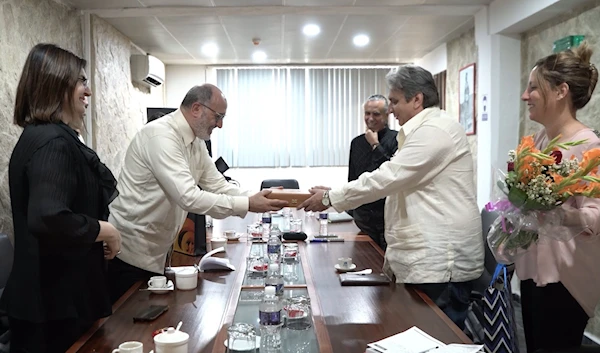 The Chairman of the board of directors of Al Mayadeen, Ghassan Ben Jeddou, with the President of the Cuban Institute of Radio and Television, Alfonso Noya Martinez, Havana, Cuba