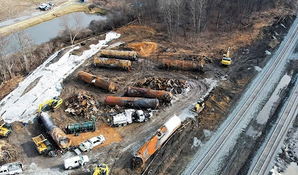 Wreckage is seen from the toxic train derailment in East Palestine, Ohio in March 2023 (Reuters)