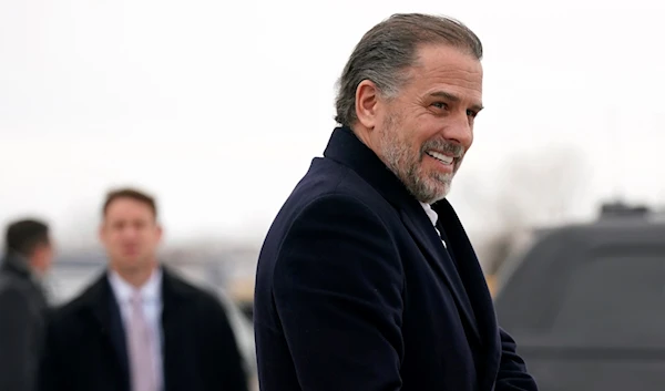 Hunter Biden, son of President Joe Biden, boards Air Force One with the president, Saturday, February 4, 2023 (AP)