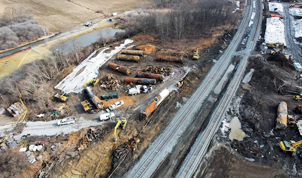 A general view of the site of the derailment of a train carrying hazardous waste in East Palestine, Ohio, U.S., February 23, 2023. (Reuters)