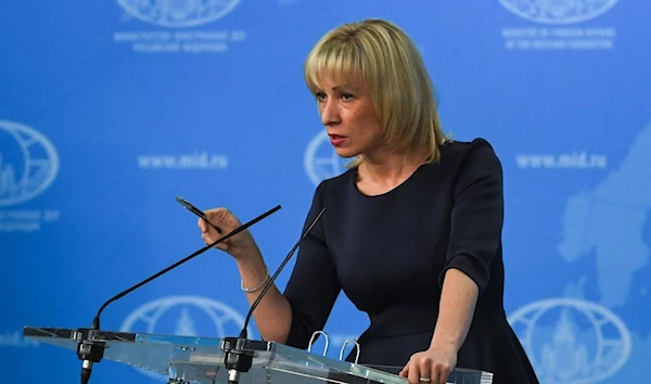 Russian Foreign Ministry spokesperson Maria Zakharova speaks during a press conference. (AFP)