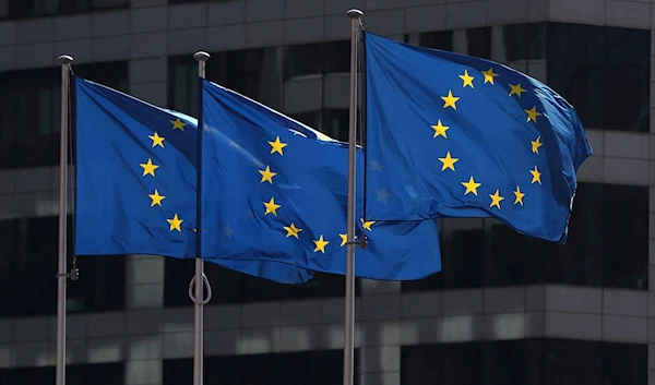 European Union flags fly outside the European Commission headquarters in Brussels, Belgium, April 10, 2019. (Reuters)