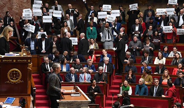 Members of parliament in France during PM Elizabeth Borne's speech to push the pension reform in Paris, France, on March 16, 2023 (AFP)