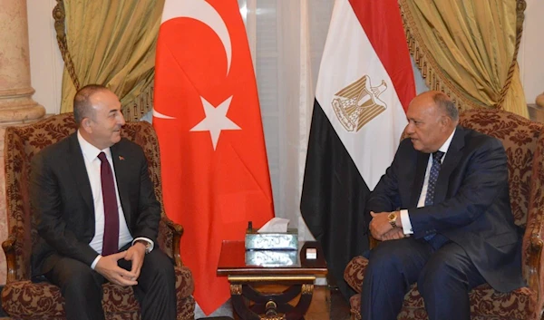 Turkish FM Mevlut Cavusoglu and Egyptian counterpart Sameh Shoukry during