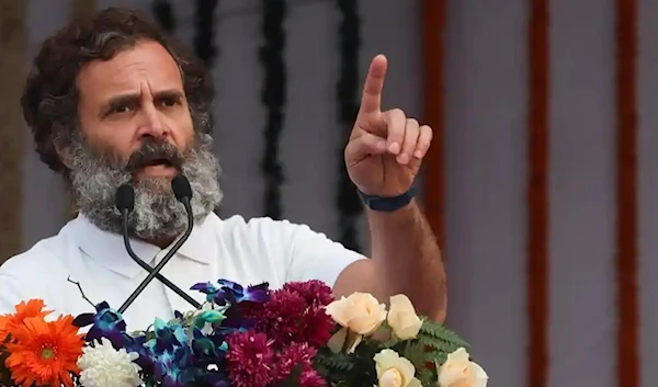 =Rahul Gandhi, the leading face of India’s opposition, speaks at a press conference. (Reuters)