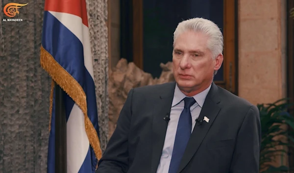 Screengrab from President Miguel Diaz-Canel interview with Al Mayadeen.