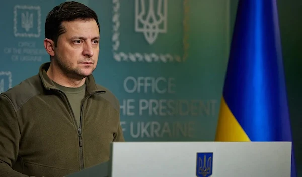 Ukrainian President Volodymyr Zelensky speaks at a press conference on 25, February, 2022. (AFP)