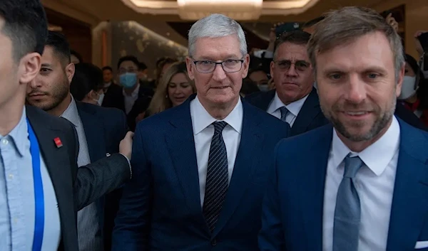 Apple’s CEO Tim Cook at the China Development Forum 2023, in Beijing, China, on March 25, 2023. (Reuters)