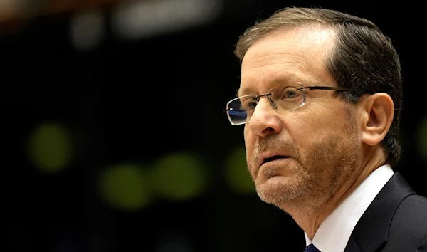 Israeli President Isaac Herzog addresses the European Parliament plenary ahead of Holocaust Remembrance Day in Brussels, Thursday, January 26, 2023 (AP).