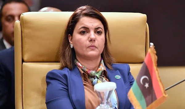 Libya's Foreign Minister Najla al-Mangoush attends a meeting by Libya's neighbours as part of international efforts to reach a political settlement to the country's conflict, in the Algerian capital Algiers, on August 30, 2021. (AFP)