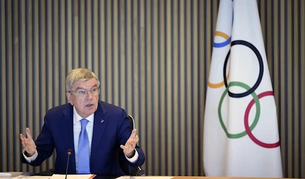 International Olympic Committee (IOC) President Thomas Bach speaks at the opening of the executive board meeting of the International Olympic Committee (IOC) in Lausanne, Switzerland, Tuesday, March 28, 2023. (AP)