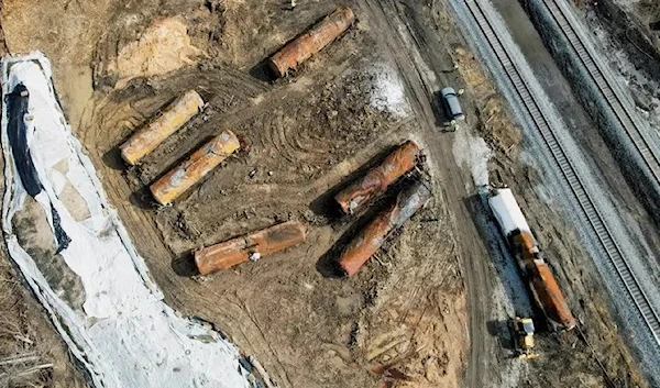 General view of the site of the derailment of a train carrying hazardous waste, in East Palestine, Ohio, US, March 2, 2023. (Reuters)