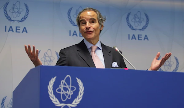 International Atomic Energy Agency (IAEA) Director General, Rafael Grossi, addresses a news conference during an IAEA Board of Governors meeting in Vienna, Austria, Monday, Feb. 6, 2023 (AP Photo/Heinz-Peter Bader)