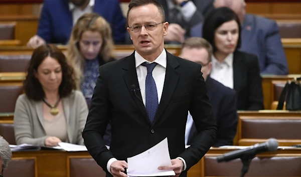 Peter Szijjarto speaking before the parliament on March 6, 2023