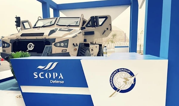 Aerospace company Paramount Group's Mbombe on the Scopa stand at the World Defense Show in Riyadh, undated (Twitter)