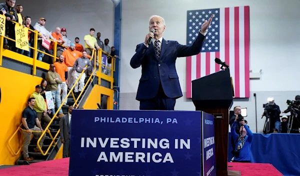 President Joe Biden speaks about his 2024 budget proposal at the Finishing Trades Institute, Thursday, March 9, 2023, in Philadelphia (AP Photo/Evan Vucci)