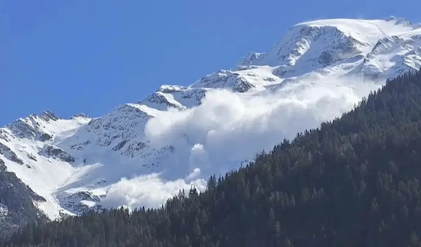 n this photo provided by Contamines Montjoie, an avalanche rolling down the Armancette glacier in Contamines-Montjoie, France, in the Haute-Savoie region, some 30 kilometers (almost 20 miles) southwest of Chamonix, Sunday April 9, 2023. (AP)