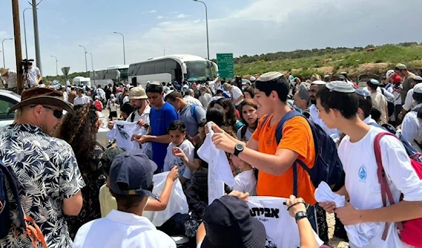 A provocative march that was carried out by illegal Israeli settlers with the participation of ministers and members of the Israeli Knesset to "deepen settlements" in the northern West Bank. (Social media)