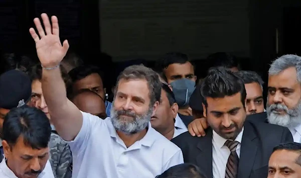 Rahul Gandhi, of the Congress party, leaving a court, in Surat, Gujarat, India, on 3 April 2023. (Reuters)