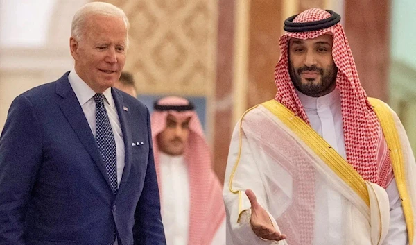 Saudi Crown Prince Mohammed bin Salman meets with US President Joe Biden to reset US-Saudi relationships at Al Salman Palace, Jeddah, Saudi Arabia, 15 July 2022. (Reuters)