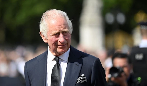 King Charles stands outside Buckingham Palace, after the passing of his mother Queen Elizabeth, London, UK, 9 September 2022. (Reuters)