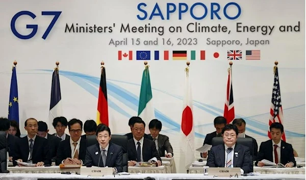 Japanese delegate attend the opening session of G7 Ministers in Sapporo, Japan April 15, 2023. (Kyodo via REUTERS)