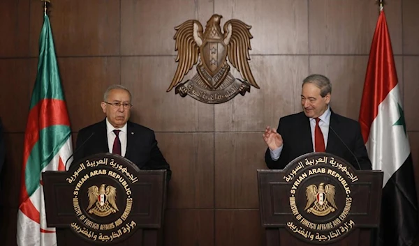 Syrian FM Faisal Mekdad in a joint press conference with Algerian FM Ramtane Lamamra in Damascus, Syria, Monday, July 25, 2022 (AP /Omar Sanadik)