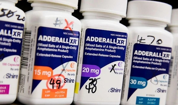 Bottles of Adderall XR prescription pharmaceuticals photographed in a pharmacy in Remington, Va., Feb. 26, 2019 (AP)