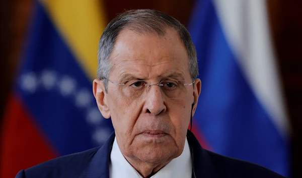 Russian Foreign Minister Sergey Lavrov attends a press conference at the Foreign Ministry in Caracas, Venezuela, Tuesday, April 18, 2023. (AP)