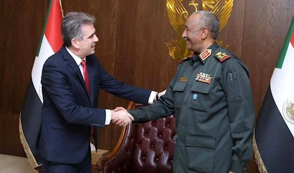 General Abdel Fattah al-Burhan meets with Israeli Foreign Minister Eli Cohen in Khartoum, Sudan, 2 February 2023. Sudan Sovereignty Council Press Handout. (Reuters)