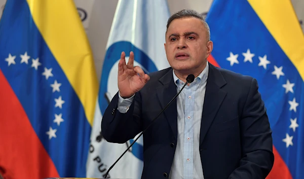 Venezuelan Attorney General Tarek William Saab holds a news conference about corruption cases with the state run oil company, PDVSA, in Caracas, Venezuela, Saturday, March 25, 2023. (AP)