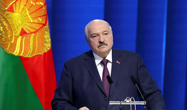 In this photo provided by the Belarusian Presidential Press Service, Belarusian President Alexander Lukashenko delivers a state-of-the nation address in Minsk, Belarus, March 31, 2023 (AP).