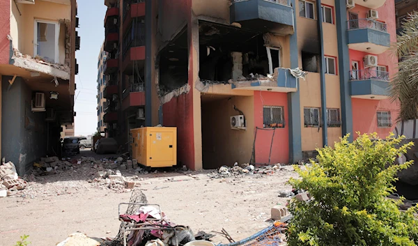 Residential buildings damaged in fighting are seen in Khartoum, Sudan, April 20, 2023 (AP)