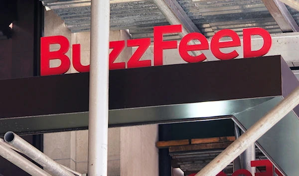 The entrance to BuzzFeed in New York is seen on Nov. 19, 2020 (AP Photo/Ted Shaffrey, File)