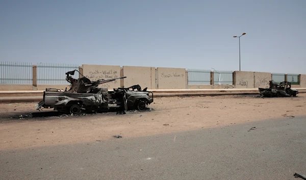 Destroyed military vehicles are seen in southern in Khartoum, Sudan, Thursday, April 20, 2023. (AP)