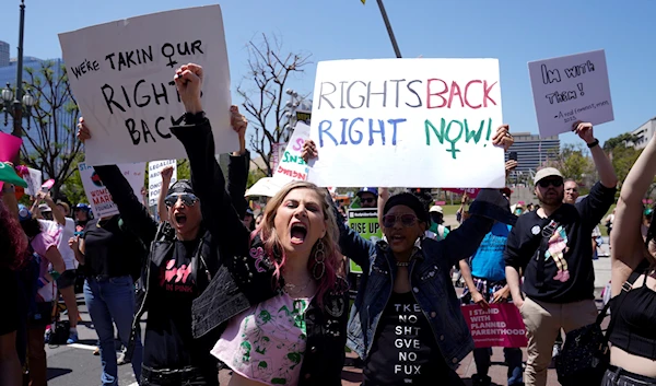 Supporters cheer up as Vice President Kamala Harris gives remarks at the Women's March in Los Angeles Saturday, April 15, 2023. (AP)